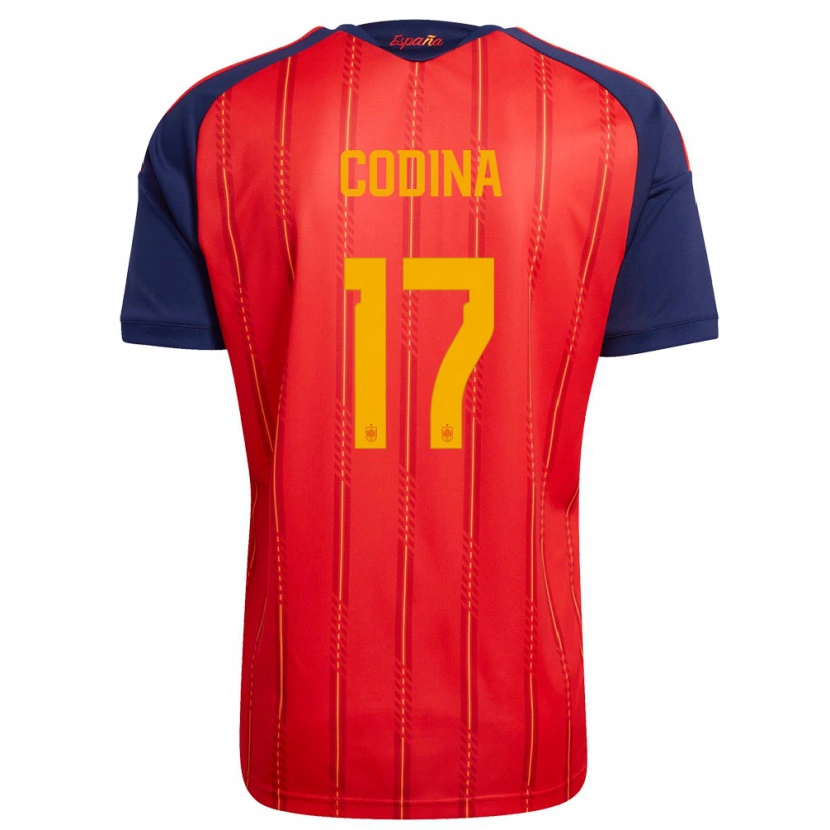 Danxen Barn Spanien Laia Codina #17 Röd Marin Gul Hemmatröja Matchtröjor 26-28 Tröjor T-Tröja