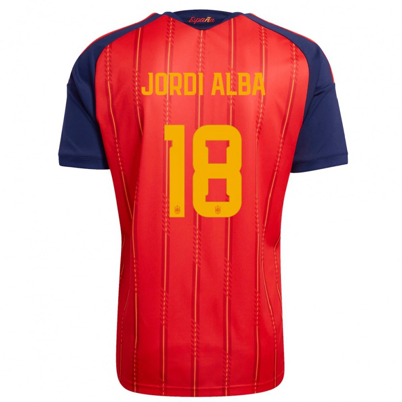 Danxen Barn Spanien Jordi Alba #18 Röd Marin Gul Hemmatröja Matchtröjor 26-28 Tröjor T-Tröja