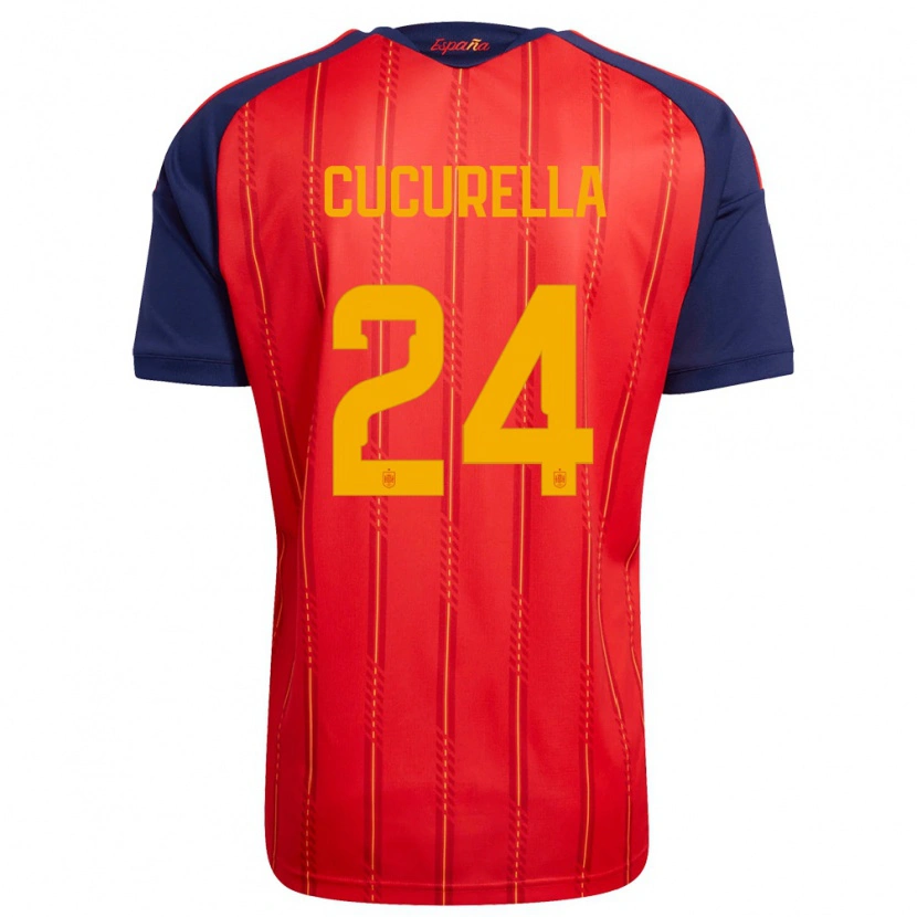 Danxen Barn Spanien Marc Cucurella #24 Röd Marin Gul Hemmatröja Matchtröjor 26-28 Tröjor T-Tröja