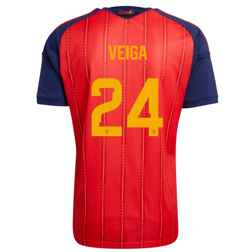 Danxen Barn Spanien Gabri Veiga #24 Röd Marin Gul Hemmatröja Matchtröjor 26-28 Tröjor T-Tröja