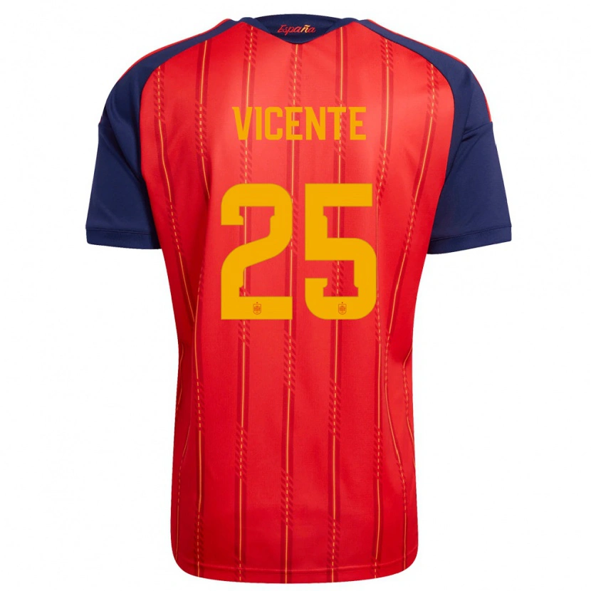 Danxen Barn Spanien Ainhoa Vicente #25 Röd Marin Gul Hemmatröja Matchtröjor 26-28 Tröjor T-Tröja