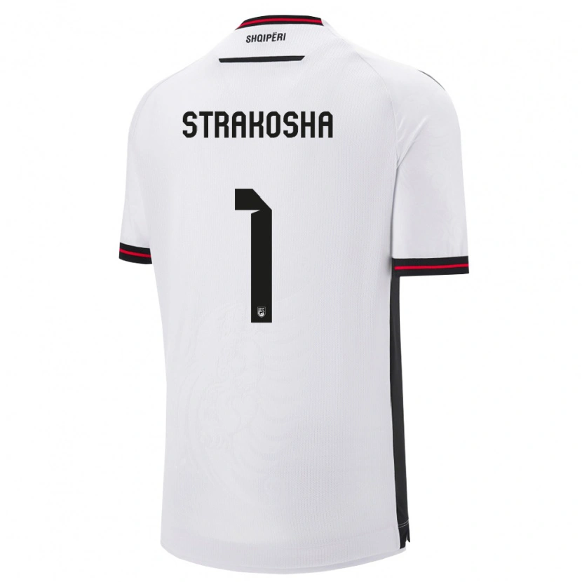 Danxen Barn Albanien Thomas Strakosha #1 Vit Svart Bortatröja Matchtröjor 26-28 Tröjor T-Tröja
