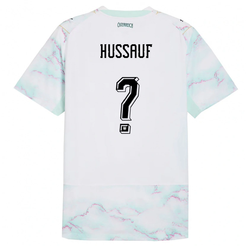 Danxen Barn Österrike Julian Hussauf #0 Vit Grön Guld Bortatröja Matchtröjor 26-28 Tröjor T-Tröja