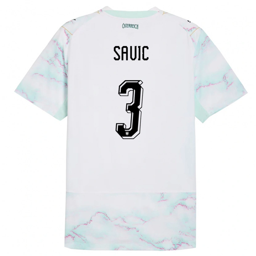 Danxen Barn Österrike Sergej Savic #3 Vit Grön Guld Bortatröja Matchtröjor 26-28 Tröjor T-Tröja