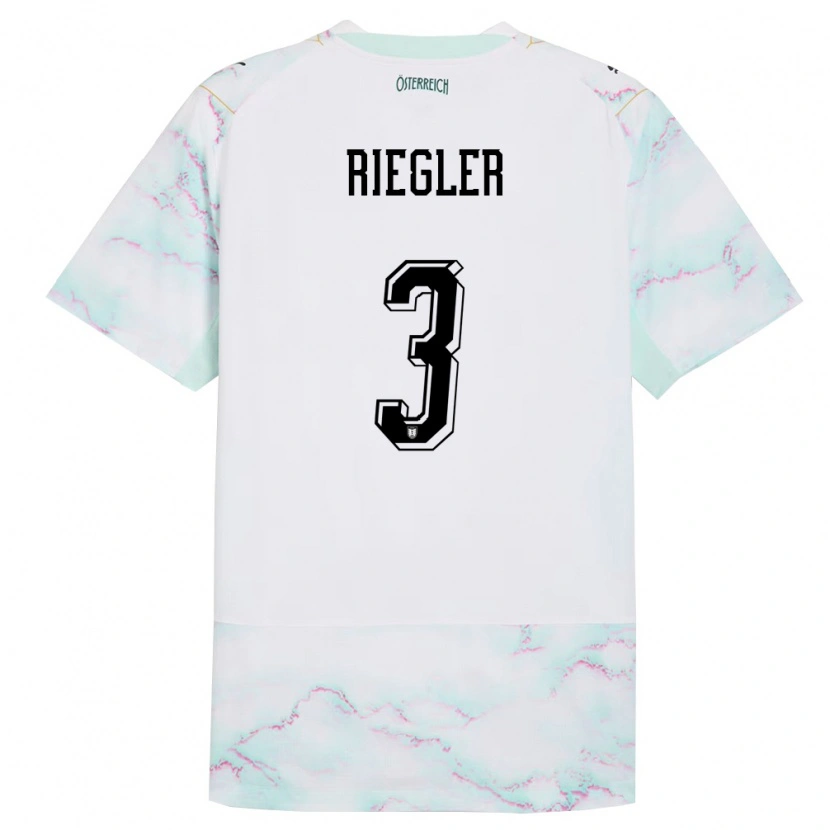 Danxen Barn Österrike David Riegler #3 Vit Grön Guld Bortatröja Matchtröjor 26-28 Tröjor T-Tröja