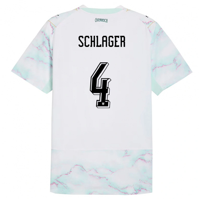 Danxen Barn Österrike Xaver Schlager #4 Vit Grön Guld Bortatröja Matchtröjor 26-28 Tröjor T-Tröja