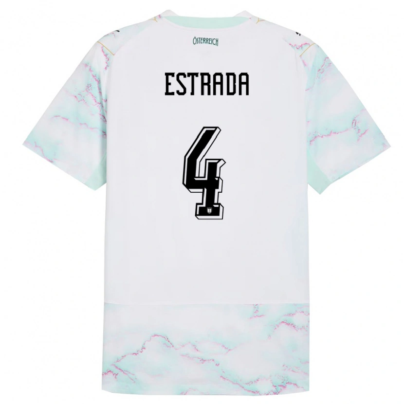 Danxen Barn Österrike Pascal Estrada #4 Vit Grön Guld Bortatröja Matchtröjor 26-28 Tröjor T-Tröja