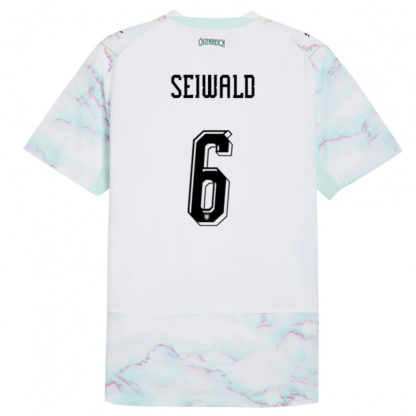 Danxen Barn Österrike Nicolas Seiwald #6 Vit Grön Guld Bortatröja Matchtröjor 26-28 Tröjor T-Tröja