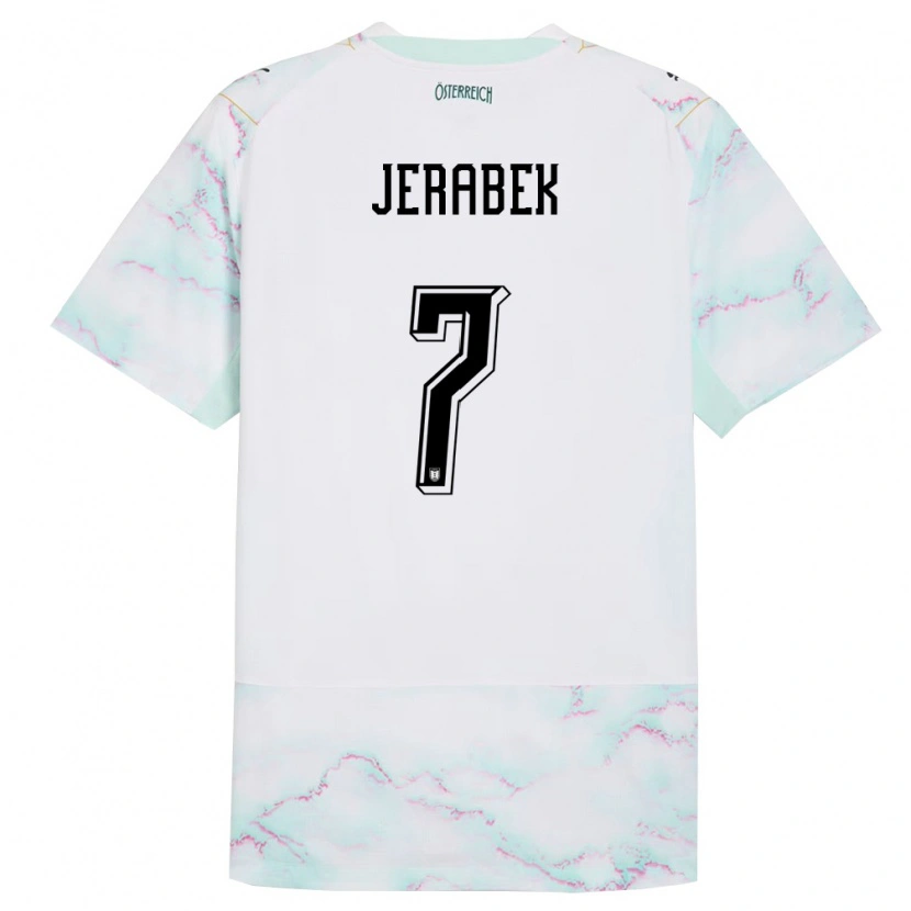 Danxen Barn Österrike Bruno Jerabek #7 Vit Grön Guld Bortatröja Matchtröjor 26-28 Tröjor T-Tröja
