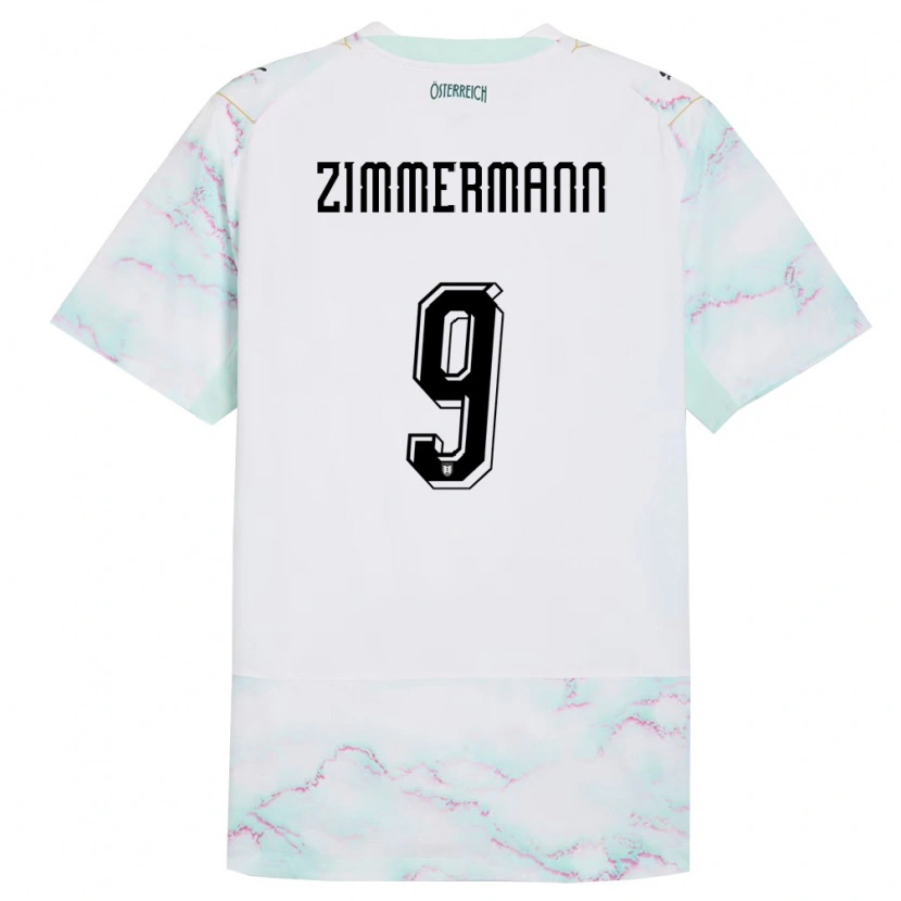 Danxen Barn Österrike Bernhard Zimmermann #9 Vit Grön Guld Bortatröja Matchtröjor 26-28 Tröjor T-Tröja