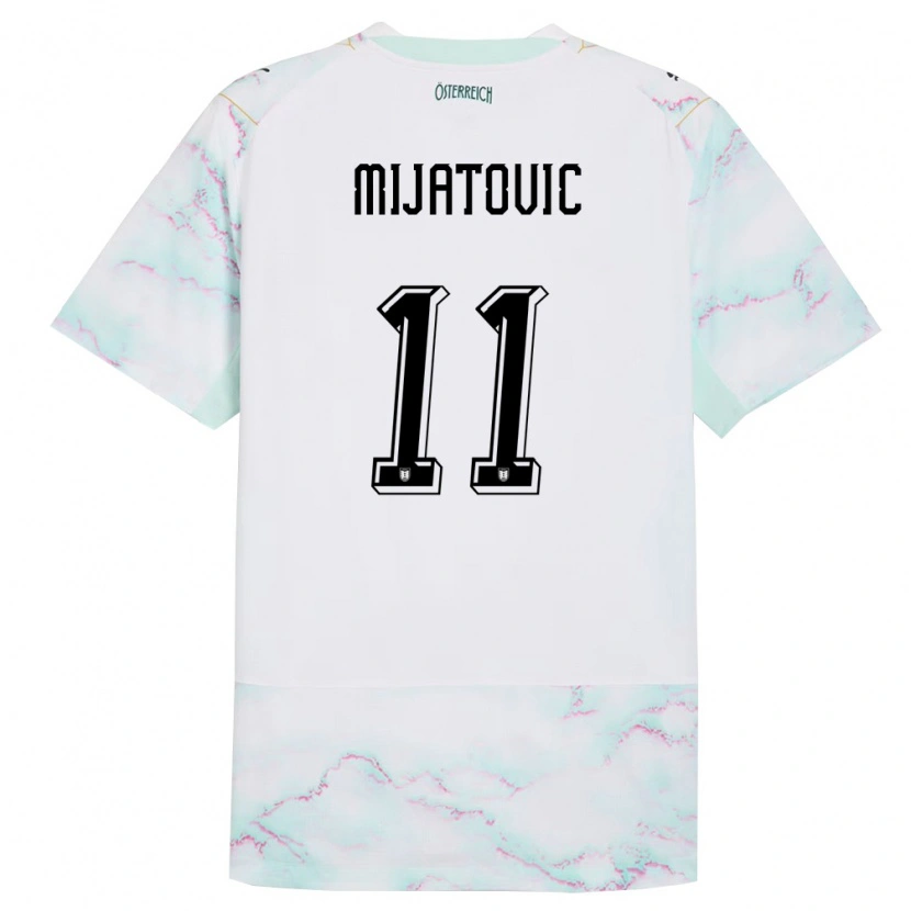 Danxen Barn Österrike Luca Mijatovic #11 Vit Grön Guld Bortatröja Matchtröjor 26-28 Tröjor T-Tröja