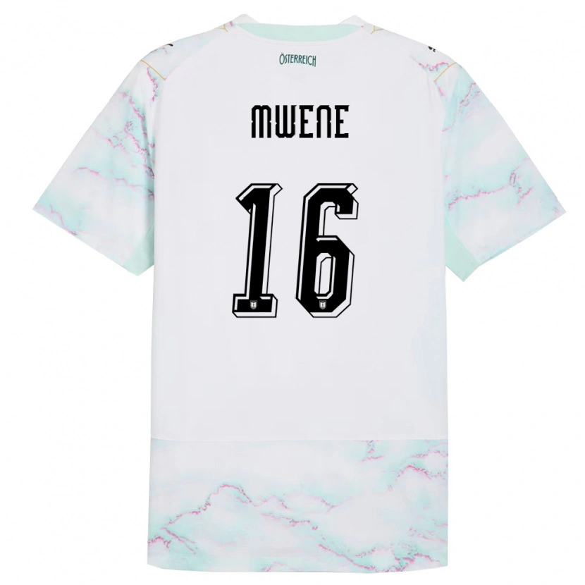 Danxen Barn Österrike Phillipp Mwene #16 Vit Grön Guld Bortatröja Matchtröjor 26-28 Tröjor T-Tröja