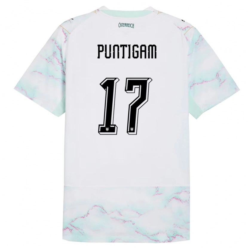Danxen Barn Österrike Sarah Puntigam #17 Vit Grön Guld Bortatröja Matchtröjor 26-28 Tröjor T-Tröja