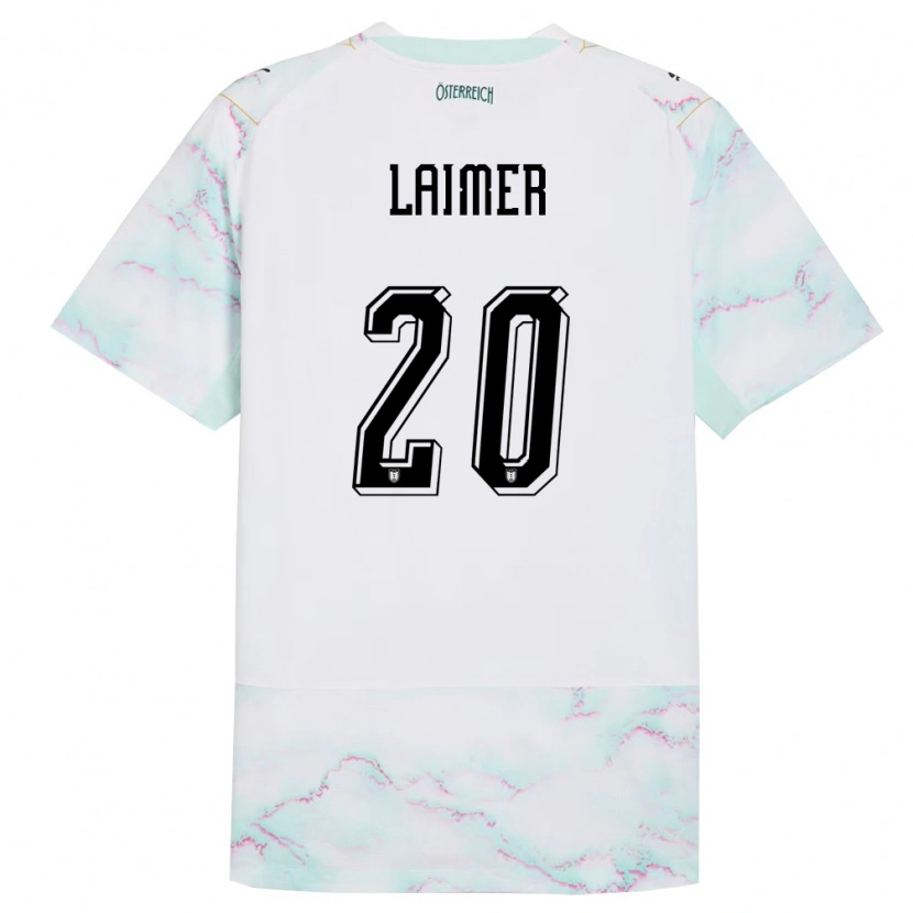 Danxen Barn Österrike Konrad Laimer #20 Vit Grön Guld Bortatröja Matchtröjor 26-28 Tröjor T-Tröja