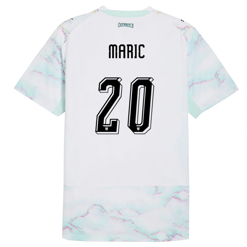 Danxen Barn Österrike Matteo Maric #20 Vit Grön Guld Bortatröja Matchtröjor 26-28 Tröjor T-Tröja
