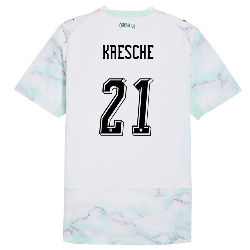 Danxen Barn Österrike Isabella Kresche #21 Vit Grön Guld Bortatröja Matchtröjor 26-28 Tröjor T-Tröja