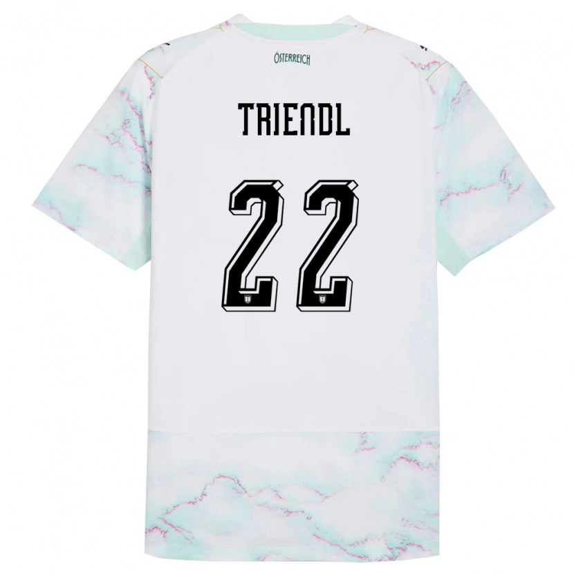 Danxen Barn Österrike Lena Triendl #22 Vit Grön Guld Bortatröja Matchtröjor 26-28 Tröjor T-Tröja