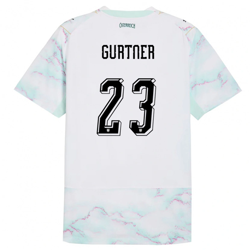 Danxen Barn Österrike Andrea Gurtner #23 Vit Grön Guld Bortatröja Matchtröjor 26-28 Tröjor T-Tröja