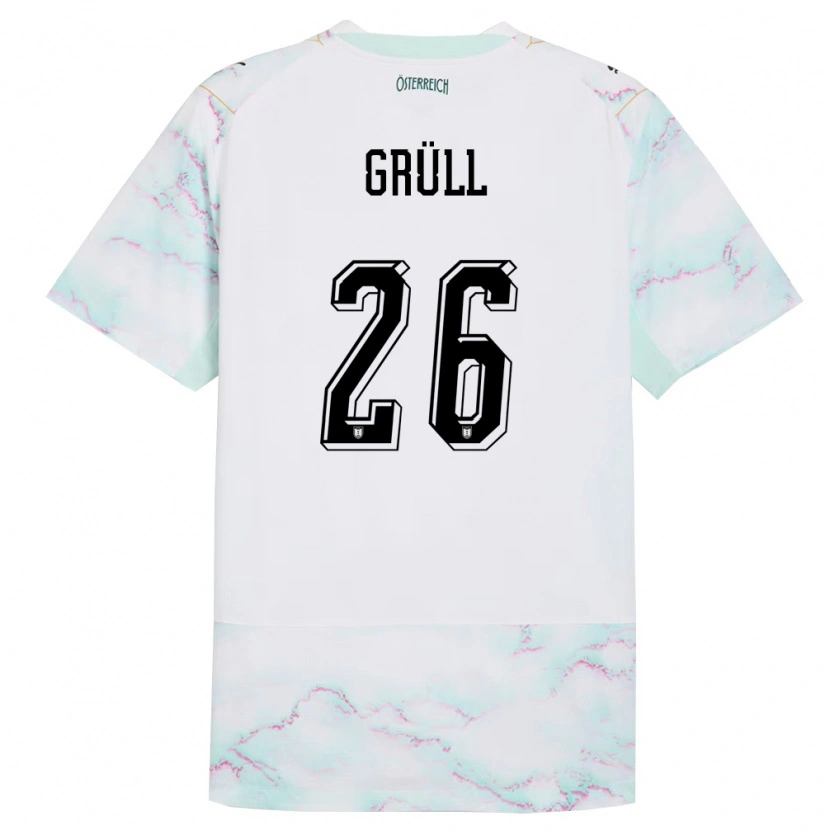 Danxen Barn Österrike Marco Grüll #26 Vit Grön Guld Bortatröja Matchtröjor 26-28 Tröjor T-Tröja