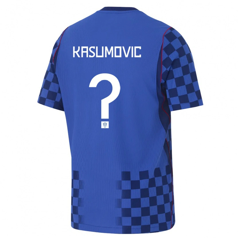 Danxen Barn Kroatien Fran Kasumovic #0 Blå Marin Röd Bortatröja Matchtröjor 26-28 Tröjor T-Tröja