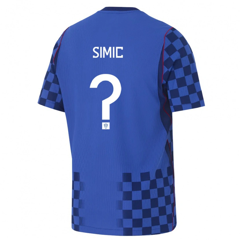 Danxen Barn Kroatien Nikolas Simic #0 Blå Marin Röd Bortatröja Matchtröjor 26-28 Tröjor T-Tröja