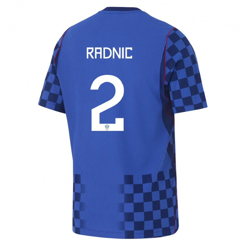 Danxen Barn Kroatien Nikola Radnic #2 Blå Marin Röd Bortatröja Matchtröjor 26-28 Tröjor T-Tröja