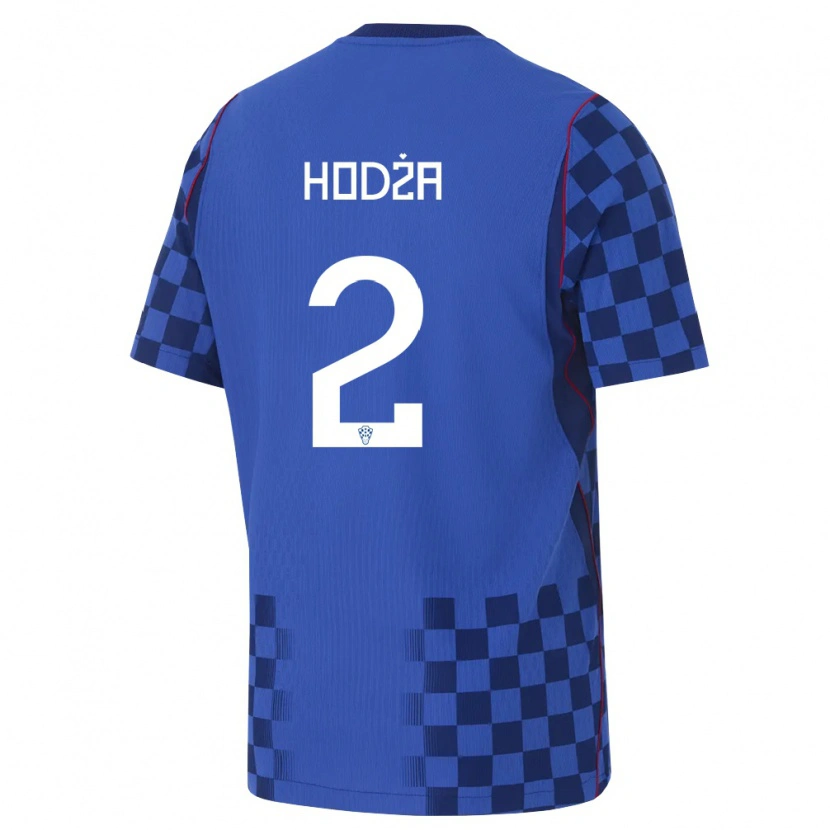 Danxen Barn Kroatien Veldin Hodza #2 Blå Marin Röd Bortatröja Matchtröjor 26-28 Tröjor T-Tröja