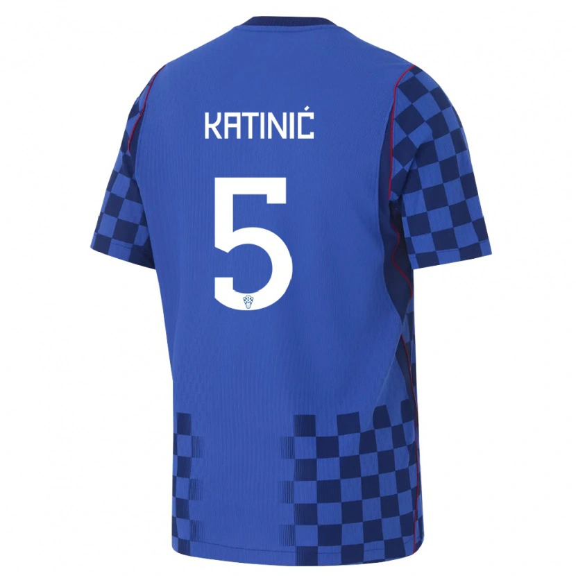Danxen Barn Kroatien Maro Katinic #5 Blå Marin Röd Bortatröja Matchtröjor 26-28 Tröjor T-Tröja
