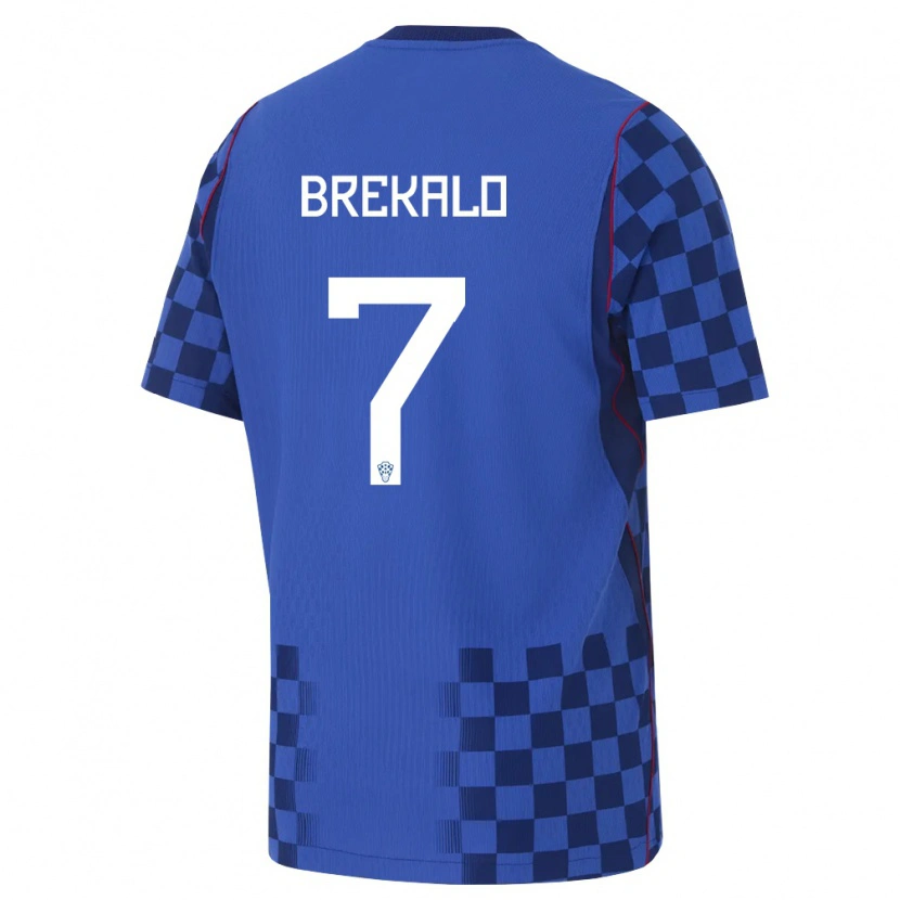Danxen Barn Kroatien Josip Brekalo #7 Blå Marin Röd Bortatröja Matchtröjor 26-28 Tröjor T-Tröja