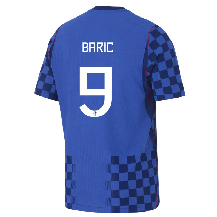 Danxen Barn Kroatien Ivan Baric #9 Blå Marin Röd Bortatröja Matchtröjor 26-28 Tröjor T-Tröja