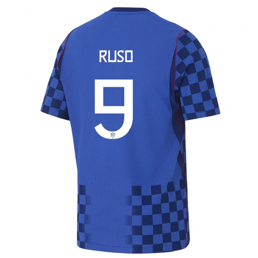 Danxen Barn Kroatien Toni Ruso #9 Blå Marin Röd Bortatröja Matchtröjor 26-28 Tröjor T-Tröja