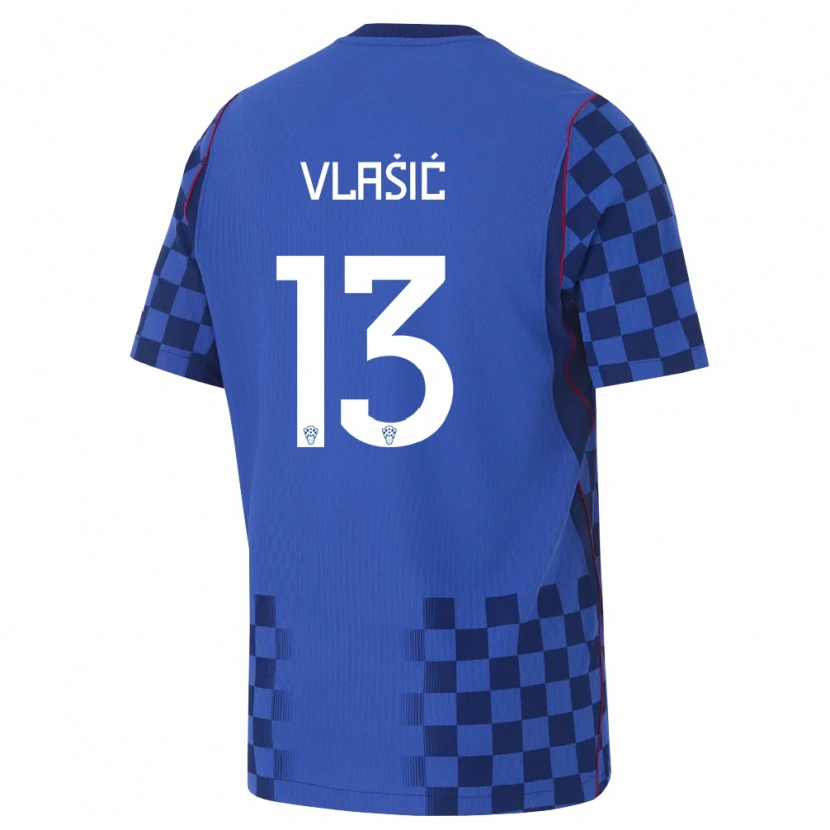 Danxen Barn Kroatien Nikola Vlašić #13 Blå Marin Röd Bortatröja Matchtröjor 26-28 Tröjor T-Tröja