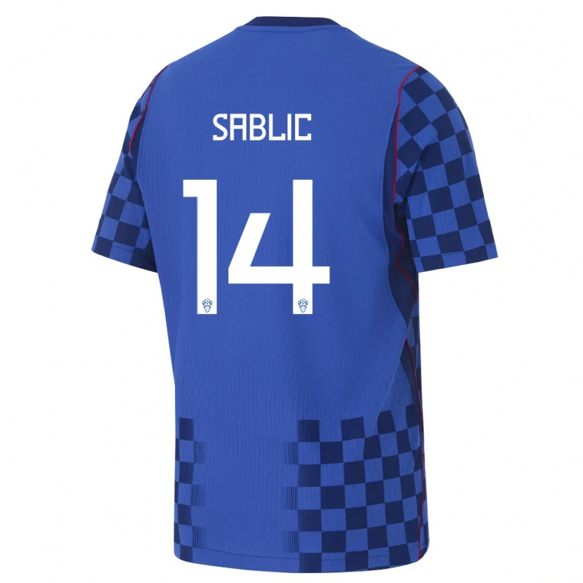 Danxen Barn Kroatien Vito Sablic #14 Blå Marin Röd Bortatröja Matchtröjor 26-28 Tröjor T-Tröja