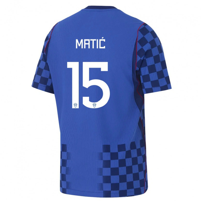Danxen Barn Kroatien Matej Matic #15 Blå Marin Röd Bortatröja Matchtröjor 26-28 Tröjor T-Tröja