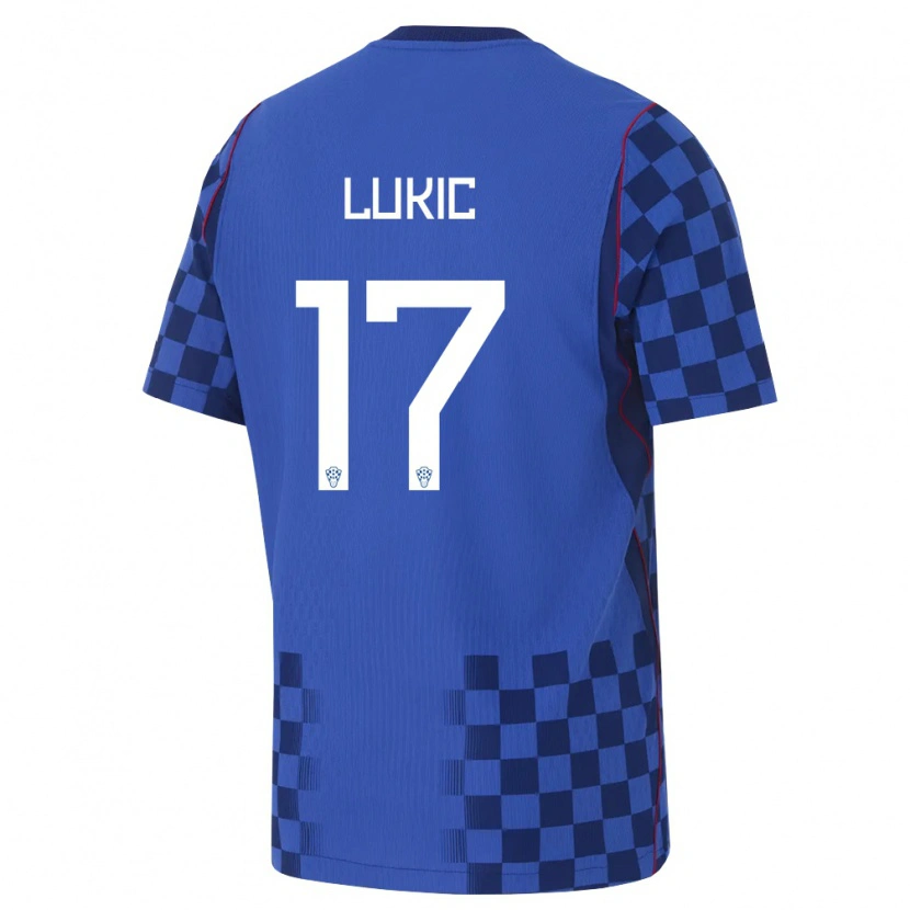 Danxen Barn Kroatien Oliver Lukic #17 Blå Marin Röd Bortatröja Matchtröjor 26-28 Tröjor T-Tröja