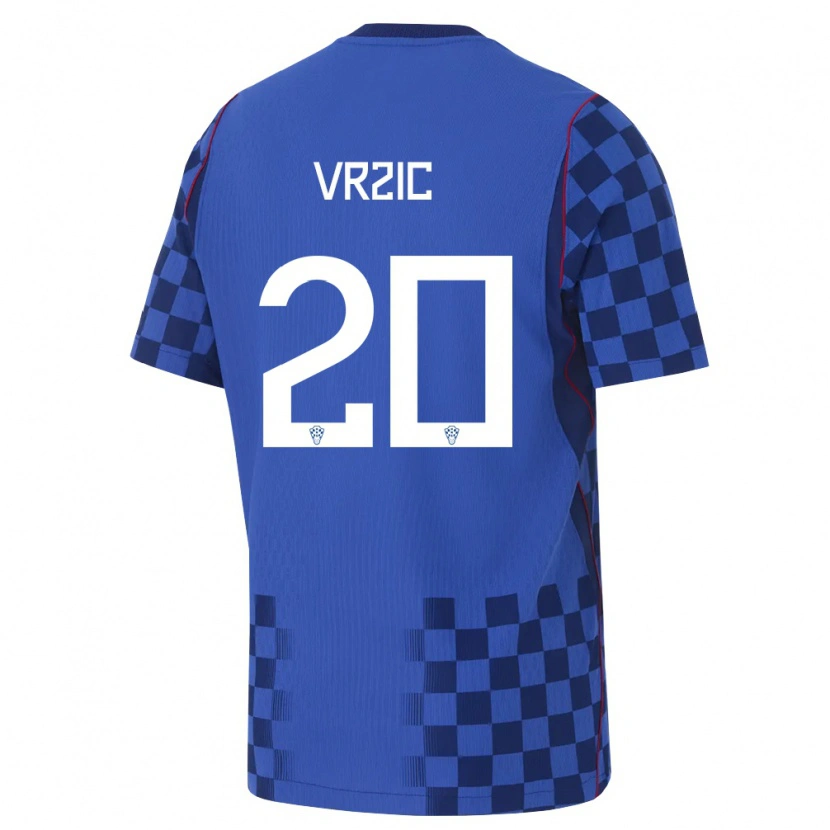Danxen Barn Kroatien Luka Vrzic #20 Blå Marin Röd Bortatröja Matchtröjor 26-28 Tröjor T-Tröja
