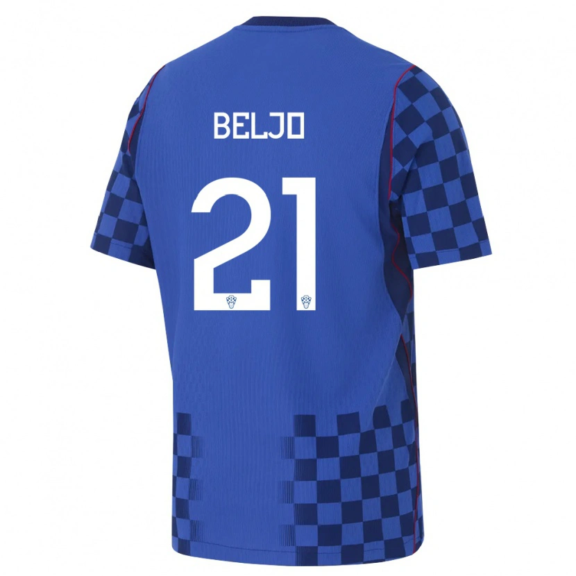 Danxen Barn Kroatien Dion Beljo #21 Blå Marin Röd Bortatröja Matchtröjor 26-28 Tröjor T-Tröja