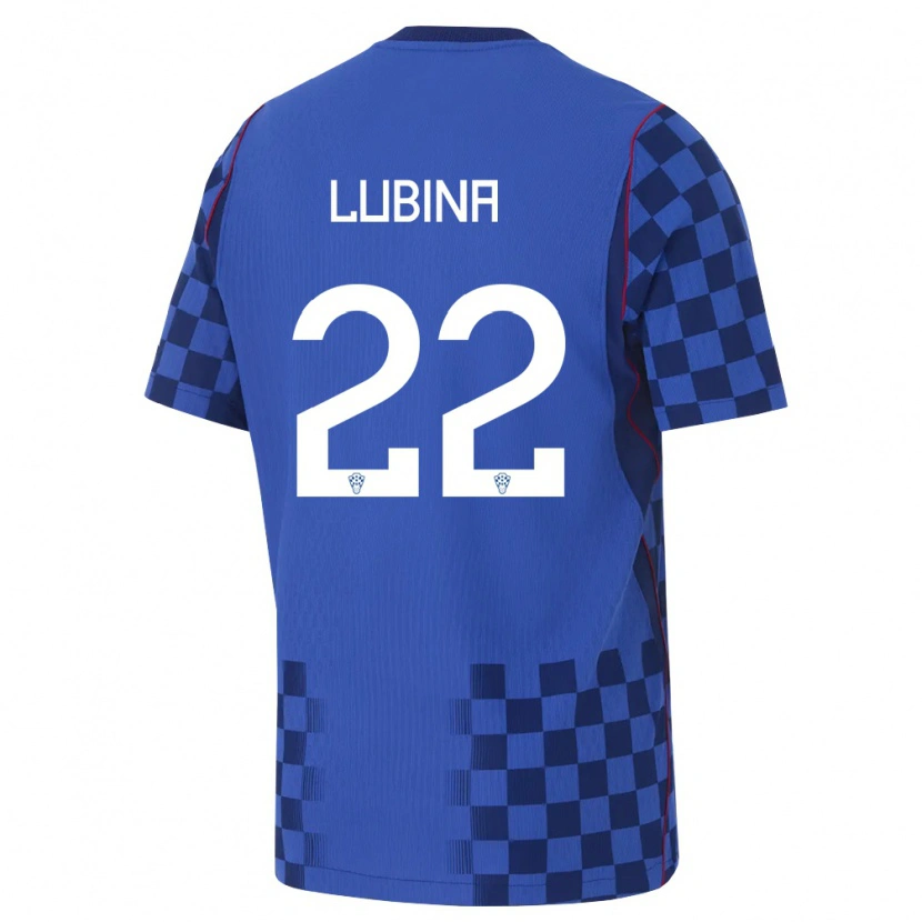 Danxen Barn Kroatien Anela Lubina #22 Blå Marin Röd Bortatröja Matchtröjor 26-28 Tröjor T-Tröja