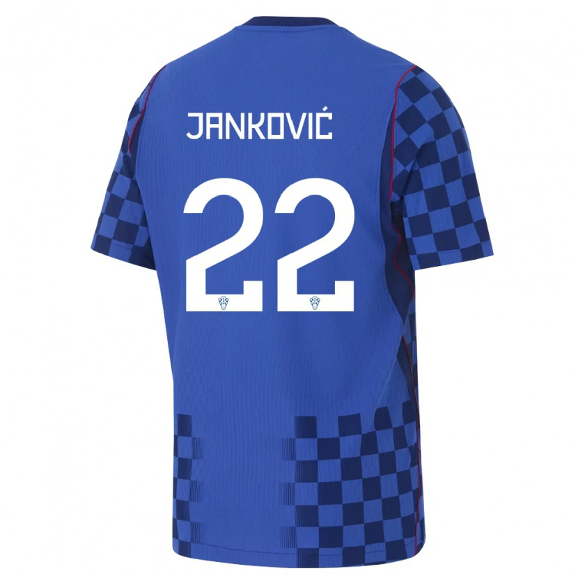 Danxen Barn Kroatien Niko Jankovic #22 Blå Marin Röd Bortatröja Matchtröjor 26-28 Tröjor T-Tröja