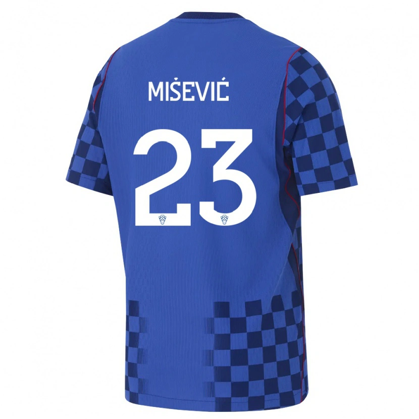Danxen Barn Kroatien Luigi Misevic #23 Blå Marin Röd Bortatröja Matchtröjor 26-28 Tröjor T-Tröja