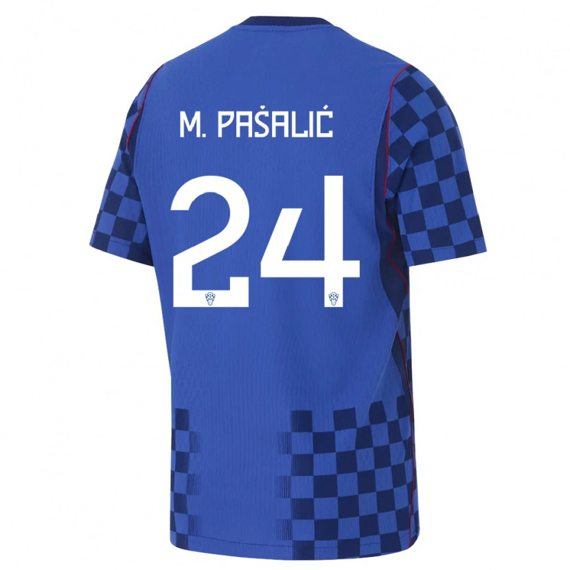 Danxen Barn Kroatien Marco Pašalić #24 Blå Marin Röd Bortatröja Matchtröjor 26-28 Tröjor T-Tröja