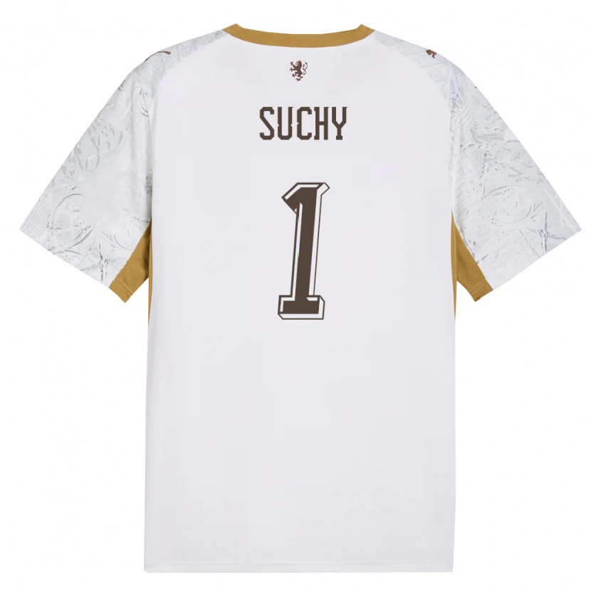 Danxen Barn Tjeckien Ondrej Suchy #1 Off-White Guld Grå Bortatröja Matchtröjor 26-28 Tröjor T-Tröja