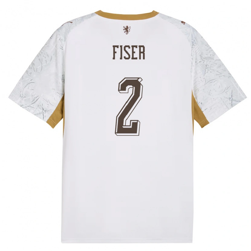 Danxen Barn Tjeckien Radek Fiser #2 Off-White Guld Grå Bortatröja Matchtröjor 26-28 Tröjor T-Tröja