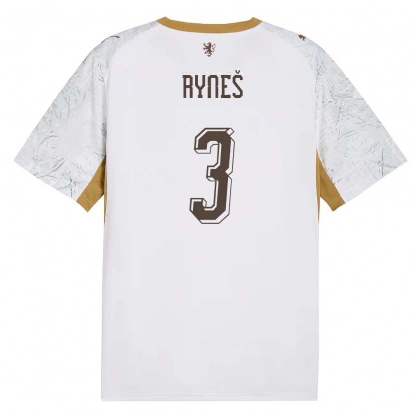 Danxen Barn Tjeckien Matej Rynes #3 Off-White Guld Grå Bortatröja Matchtröjor 26-28 Tröjor T-Tröja