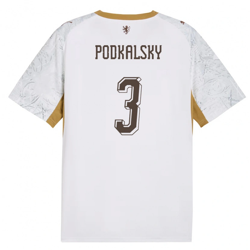 Danxen Barn Tjeckien Jakub Podkalsky #3 Off-White Guld Grå Bortatröja Matchtröjor 26-28 Tröjor T-Tröja