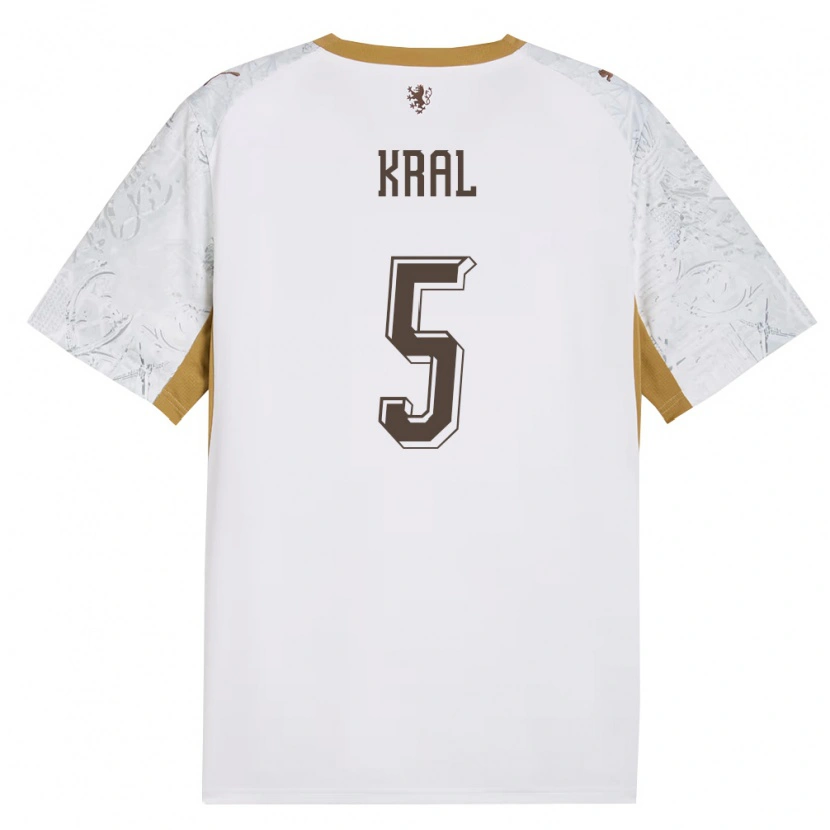 Danxen Barn Tjeckien Tomas Kral #5 Off-White Guld Grå Bortatröja Matchtröjor 26-28 Tröjor T-Tröja