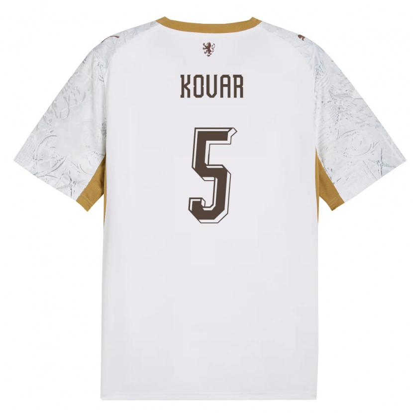 Danxen Barn Tjeckien Martin Kovar #5 Off-White Guld Grå Bortatröja Matchtröjor 26-28 Tröjor T-Tröja