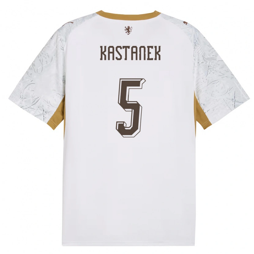 Danxen Barn Tjeckien Lukas Kastanek #5 Off-White Guld Grå Bortatröja Matchtröjor 26-28 Tröjor T-Tröja