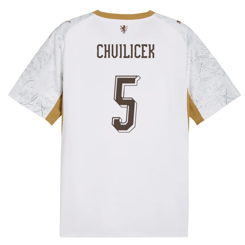 Danxen Barn Tjeckien Jakub Chvilicek #5 Off-White Guld Grå Bortatröja Matchtröjor 26-28 Tröjor T-Tröja