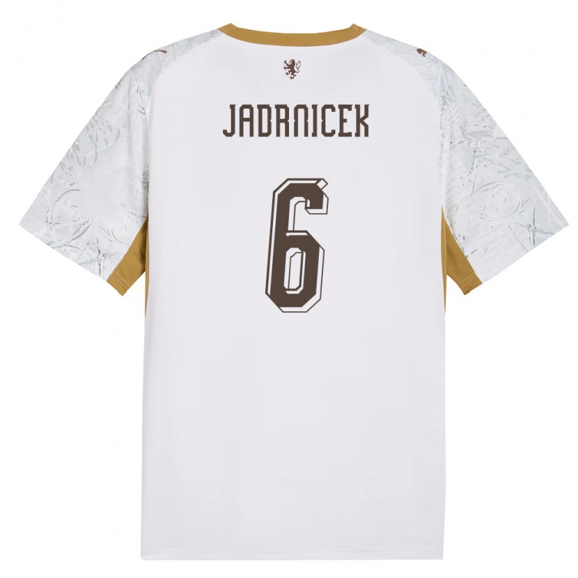Danxen Barn Tjeckien Nikola Jadrnicek #6 Off-White Guld Grå Bortatröja Matchtröjor 26-28 Tröjor T-Tröja